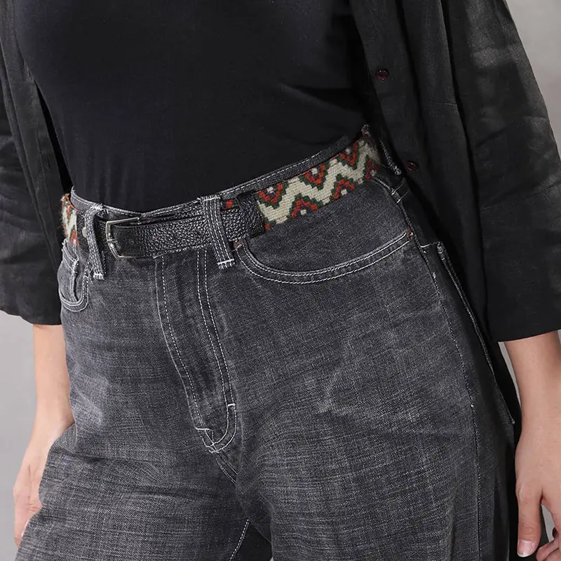 کمربند گلیمی ترکیب با چرم در استایل روزانه