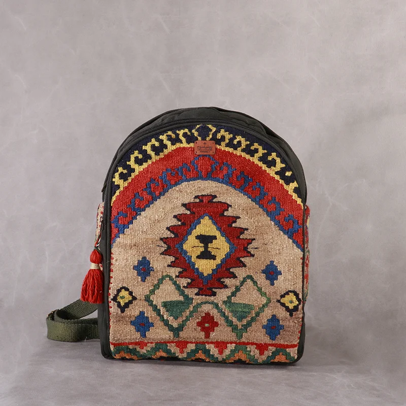 کوله پشتی سنتی مدل ژینا (کد BK22) | گلیم دستبافت کردستان - تصویر 2