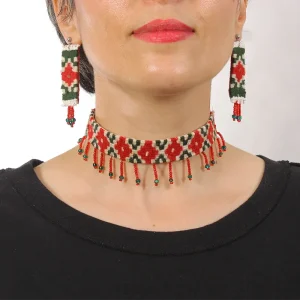 ست گردنبند و گوشواره سنتی با آویز منجوق دار