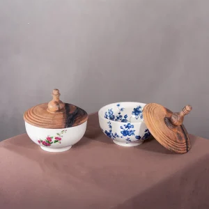 ظرف آجیل خوری سرامیکی با درب چوبی